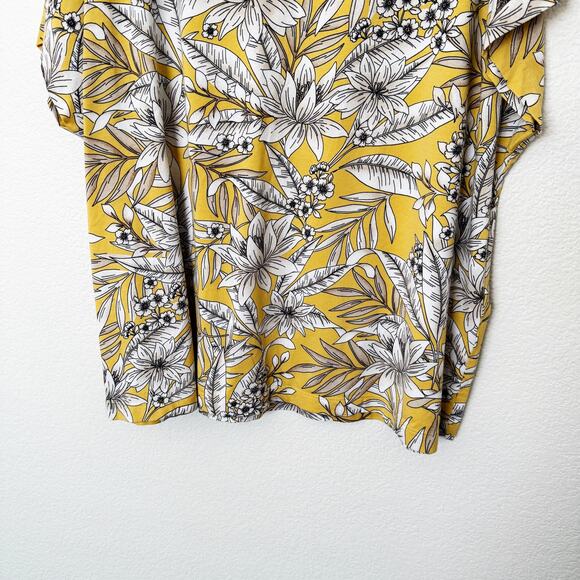[J. Jill] Yellow Floral Luxe Supima V-Neck Easy Tee Short Sleeve T-Shirt Size XL - Picture 8 of 10